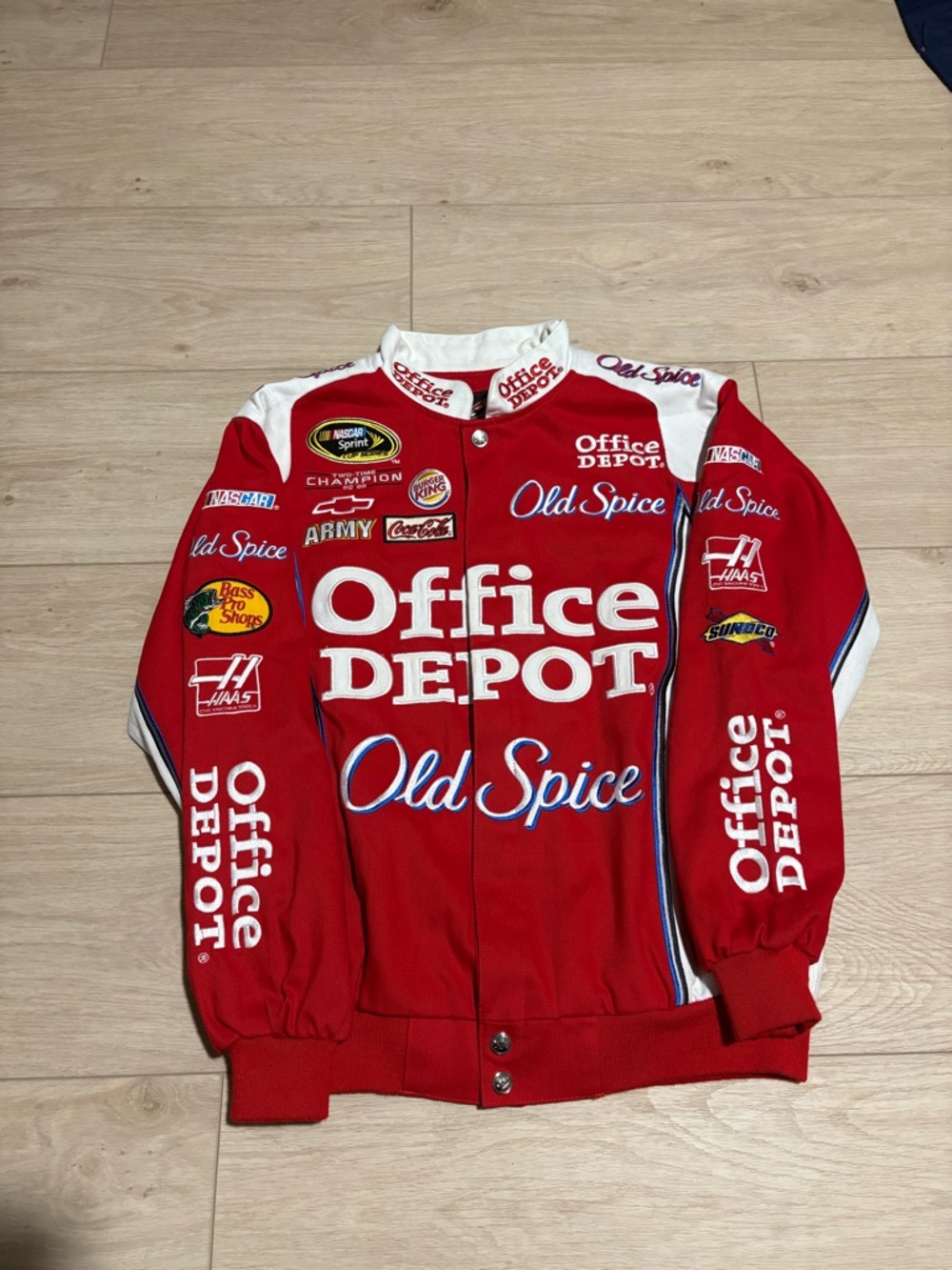 Vintage 90s Office Depot Old Spice Jacket Mens Small Red Chase Authentics Nascar